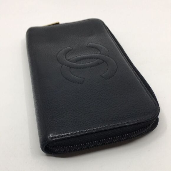 CHANEL Vintage CC Caviar Leather Accordion Zip Around Zippy Wallet Black - Picture 4 of 16